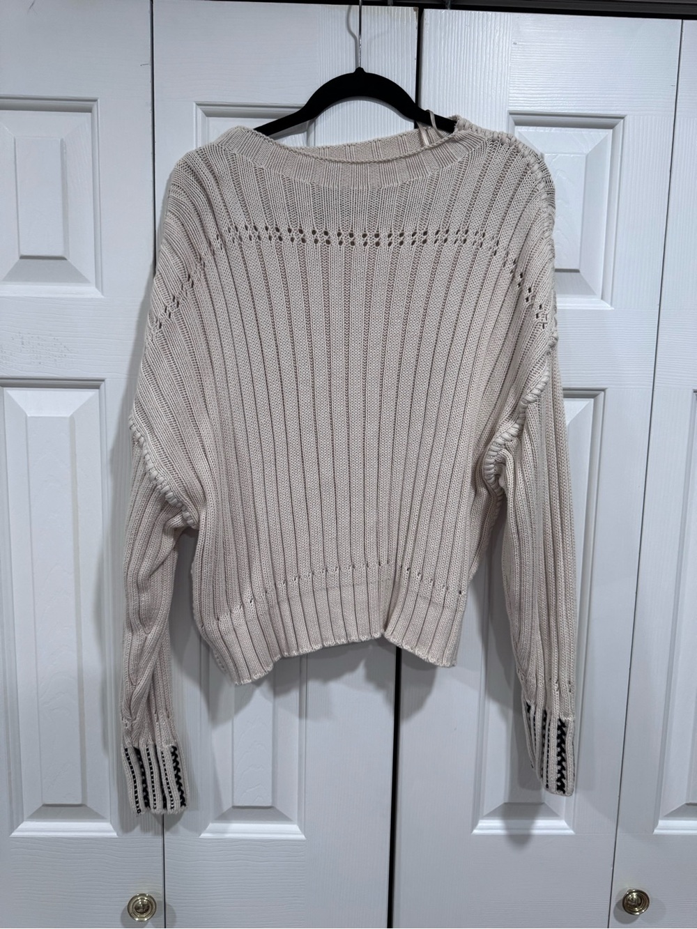 Zara Cream Ribbed Scoop-Neck Sweater